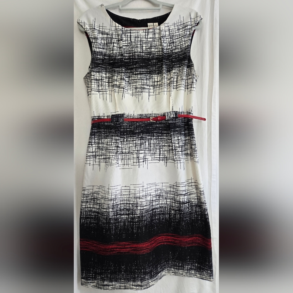 Emma & Michele Black and White Dress with Red Accents